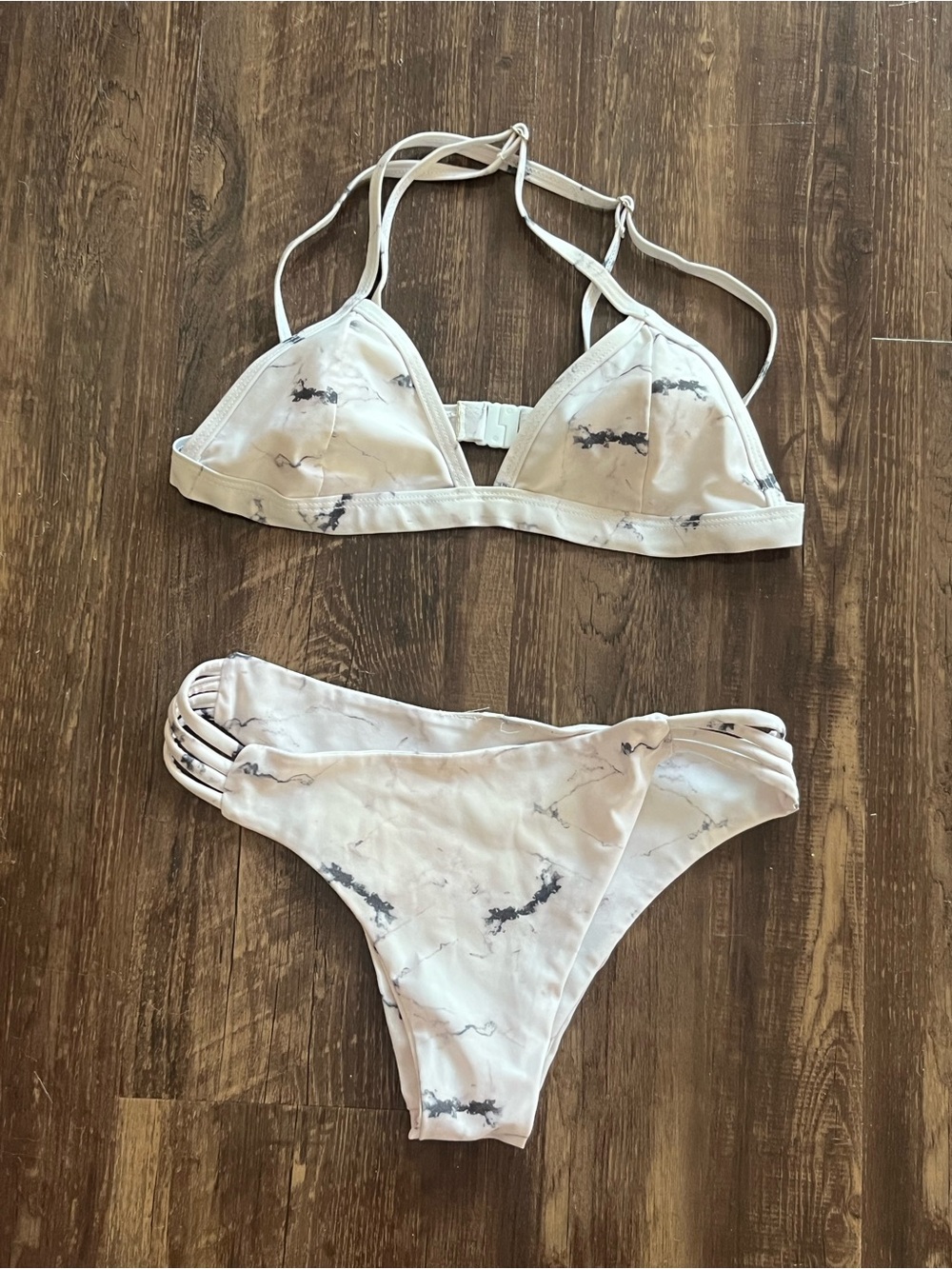 White Marble Print Bikini Set Small